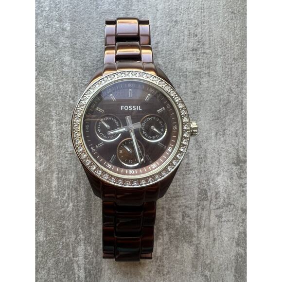 FOSSIL Eevie Multifunction Brown Chocolate Rose Stainless Steel Watch Crystal - Picture 1 of 7